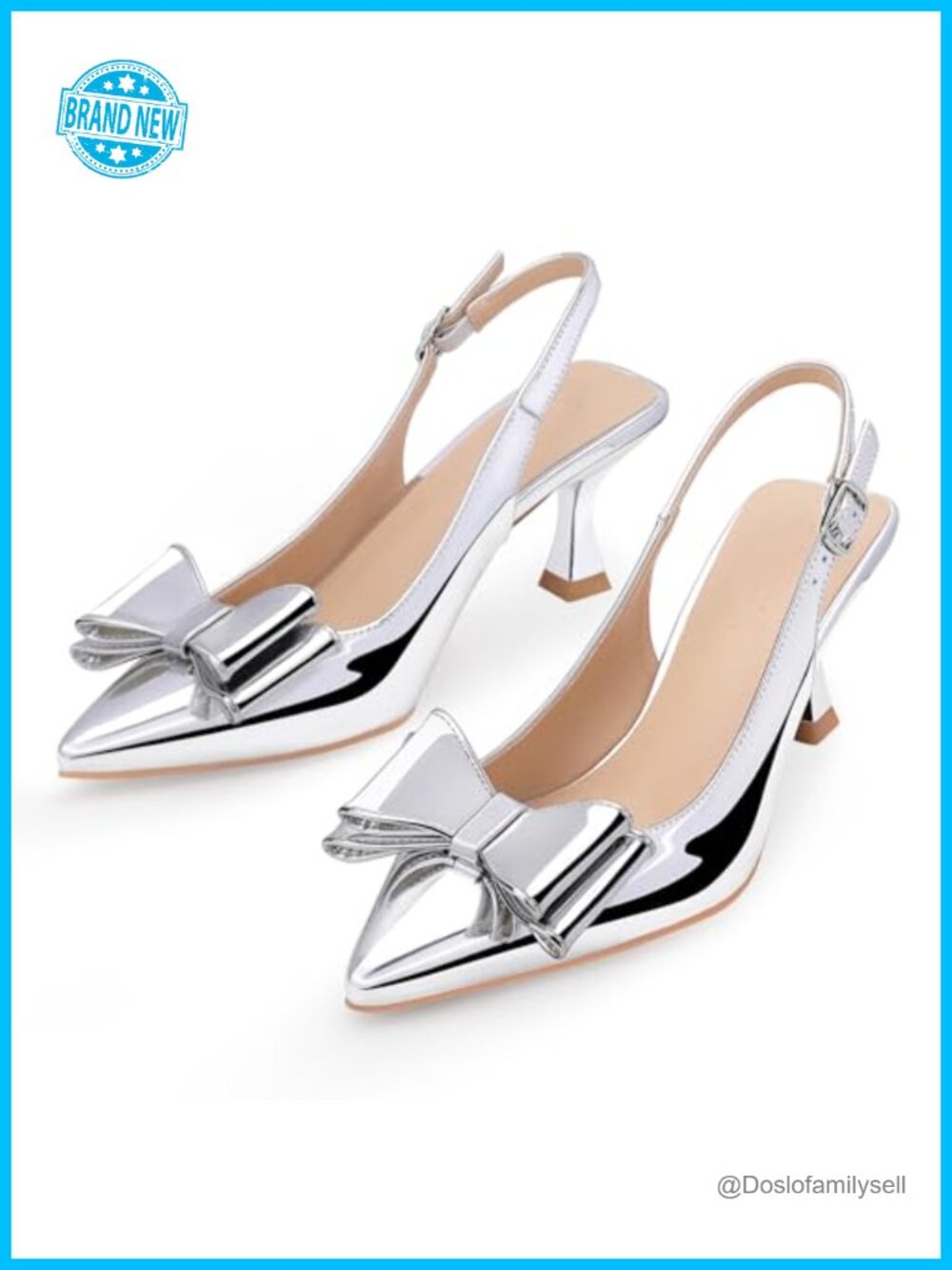 Faux Leather Pointed Toe Slingback Kitten Heel Sandal